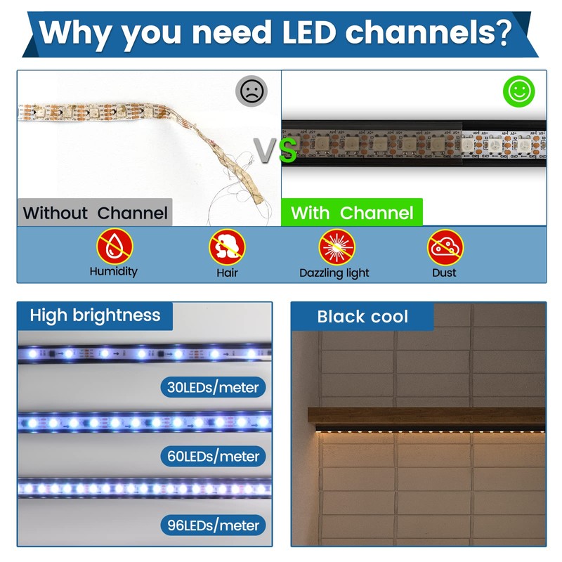 Muzata 20Pack 3.3FT/1M LED Channel Black Aluminum U Shape LED