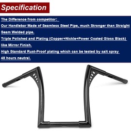 WeiSen Gloss Black 10" Ape Monkey Hangers Handlebar 1-1/4" Handle Bars Compatible with Harley Dyna Softail Sportster XL 883 1200 ＆ Touring Road Glide/Road King