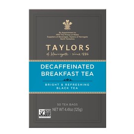 Taylors of Harrogate Decaffeinated Breakfast, Black Tea, Pillow Bags, 50 Count, (Pack of 1) Rich, Bright & Balanced, Decaffeinated, Enjoy Hot or Iced, 50 Teabags