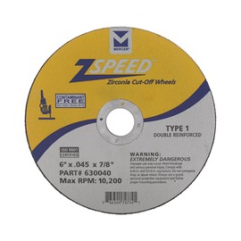 Mercer Industries 630040 - 6" x .045 x 7/8" Type 1 ZSPEED Zirconia Cut-Off Wheels for Stainless Steel (25 pack)