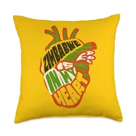Zimbabwe Is In My DNA Heart Collection Zimbabwe Heart Beats for Home Flag Colors Throw Pillow, 18x18, Multicolor