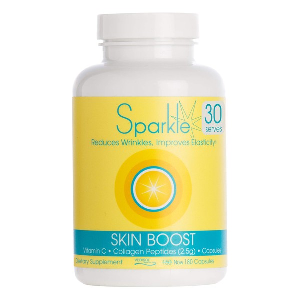 Collagen Capsules - Sparkle Skin Boost Collagen Capsules (180 Pills) 30 Days of 2500mg Verisol Collagen Peptides & Vitamin C