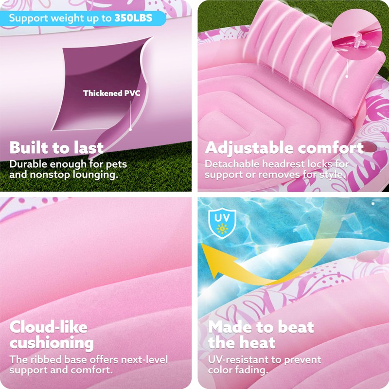 SLOOSH Inflatable Tanning Pool Lounger Float,72" x 65" Pool Floats