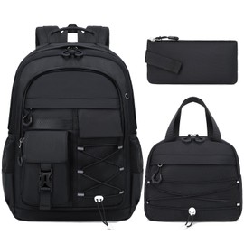 GeeWin Backpack for Boys, Waterproof Boys Backpacks 15.6" Laptop Backpack Schoolbag for Teens Boy Kids Children Middle High School, Back to School Book Bags Set with Lunch Bag & Pencil Bag (Black)