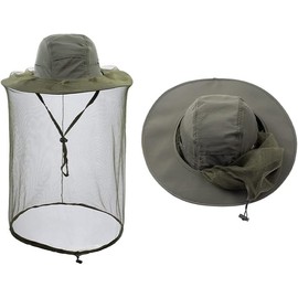 Hitopin Pack of 2 Mosquito Net Hat, Bee Veil Hat, Mesh Fishing Hat, Beekeeper Hat with Veil, for Outdoor Enthusiasts, Agriculture, Hunting, Hiking and Gardening (Grey, Beige)
