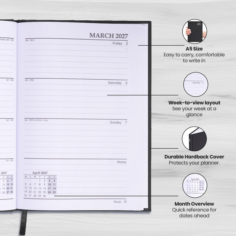 evelay 2027 Diary A5 Week to View - Hardback Planner