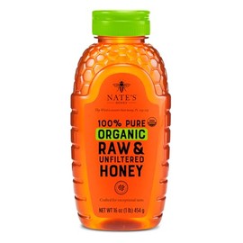Organic Nature Nate's 100% pura miel orgánica cruda y sin filtrar; botella exprimida; producto de Brasil y Uruguay; disfruta del sabor equilibrado de la miel y los beneficios saludables, al igual que la naturaleza.