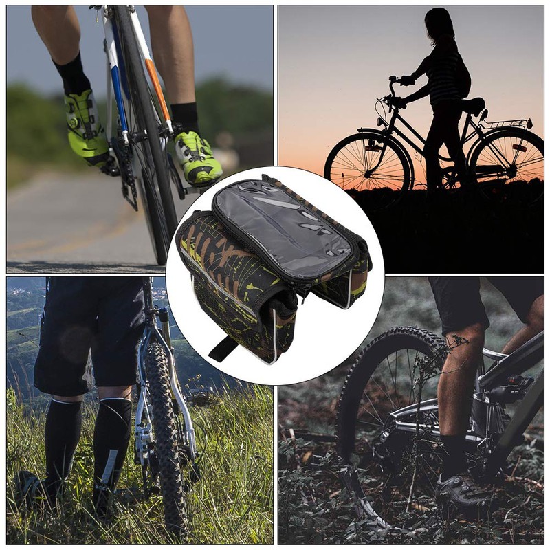 OhhGo アウトドアポータブル自転車フロントチューブフレームバッグ電話ホルダーケースバイクアクセサリー(グリーン)