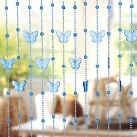 BECHAEO Butterfly Crystal Beaded Curtain for Doorway Acrylic Door Beads Hanging Room Divider Y2K Girls Home Shop Party Wedding Decor, Blue Butterfly 35.5" x 71"