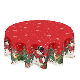 ABSOP Christmas Tablecloth Round 60 Inch Red Winter Snowman Snowflake Table Cloth Farmhouse Xmas Tree Snow Table Cover for Kitchen Dinner Room Holiday Party Indoor Outdoor Home Christmas Decor