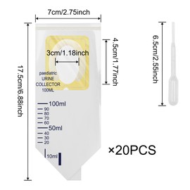 20 Pcs Pediatric Urine Bag for Kids Urine Collection, Clear Urine Catcher Pouch Individual Pee Bags Disposable Pediatric Urine Collectors
