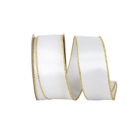Reliant Ribbon Satin Value Metallic Wired Edge, White/Gold, 1-1/2 Inch, 10 Yards