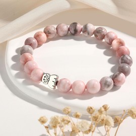 Kvekstio Cute Cat Gift, Cat Charm Pink Beaded Bracelet for Cat Owners, Cat-Themed Birthday Party Jewelry, Cat Lover's Natural Stone Bracelet with Positive Message - Gift for Animal Lovers