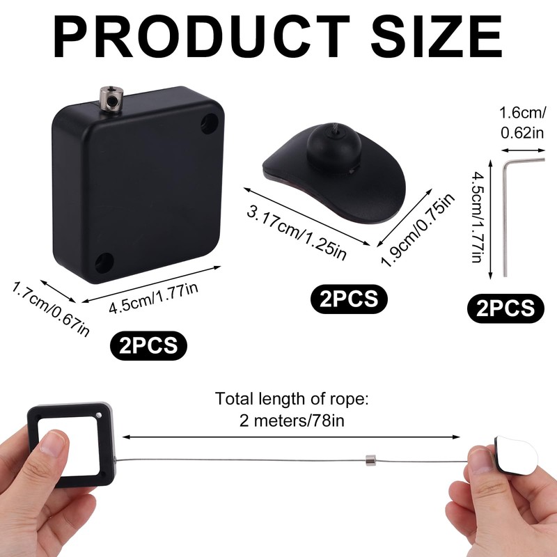 BOXOB 2pcs Retractable Remote Control Tether Locks, 6.56ft Adjustable Security