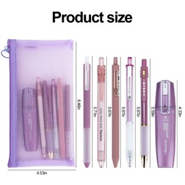 Buqoo Gel Pen, 5pcs Retractable Gel Pens Quick Dry Ink Pens 0.5mm Black Ink Pen with Highlighter, Various Styles of Pens for School Home Office (Purple)