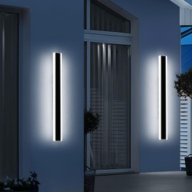 Daoseolo 2 Pack Modern Outdoor Wall Sconce, 31.4inch LED Outside Wall Light Fixture, IP65 Waterproof, 6000K Cold White, Black Minimalist Exterior Lighting Patio Lamps for House, Porch, Garage