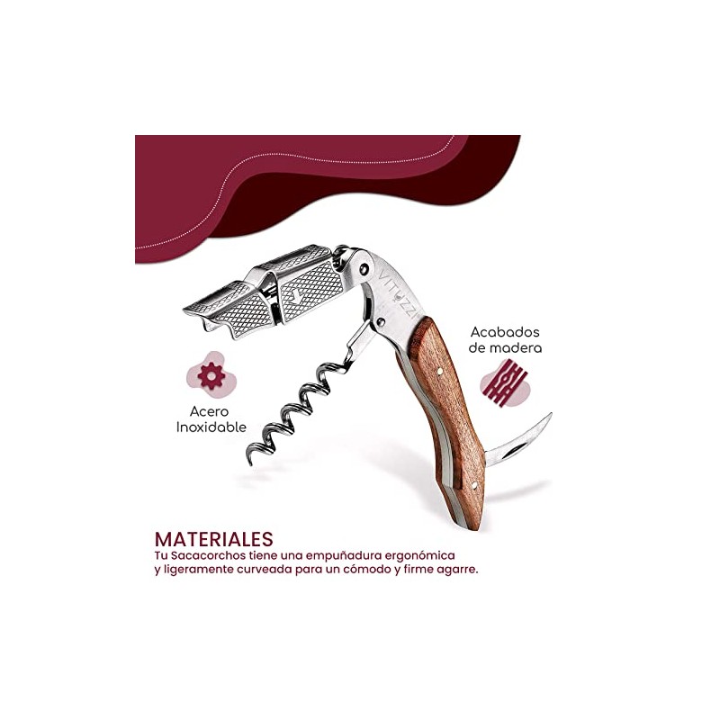 Vituzzi Set de 4 Sacacorchos para Vino de Acero Inoxidable