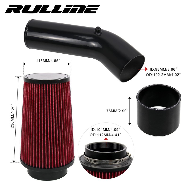 RULLINE 4" Air Intake System Air Intake Pipe with Oiled