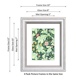 DEKWINN,8x10 Picture Frame Set of 4 with Real Glass for Pictures 5x7 with Mat or 8x10 without Mat,White Rustic Retro Photo Frames for Wall or Tabletop Display