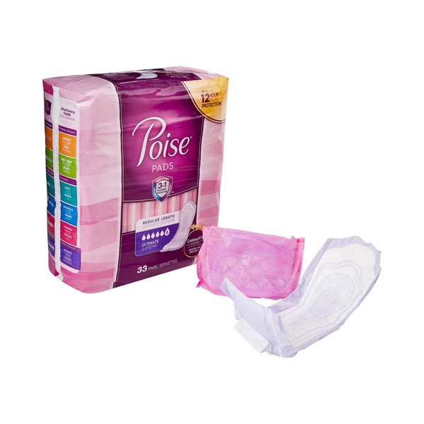 Poise Pads, Regular Length, Ultimate Absorbency 33 Pads (Pack of 2)