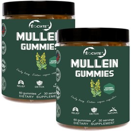 EOCUTE 9 in 1 Mullein Gummies for Lung Cleanse, Extra Strength 10000 MG(10:1 Extract) Mullein Leaf Extract w/Quercetin, Bromelain, Elderberry & Marshmallow for Respiratory, Immune, Vegan,60 Count Vitamins Supplements Edible Dietary Healthcare Fitness - S