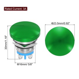sourcing map 1PCS 5A 250V AC 16mm 5/8" Momentary Mushroom Head Push Button Switch Green 1NO Waterproof IP65 SPST Installing Domed Round 2 Screw Foot Switch