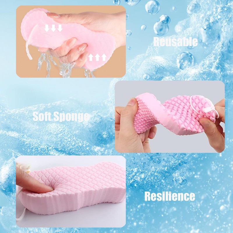 4Pcs Exfoliating Bath Sponge, Reusable Body Scrubber for Dead Skin,