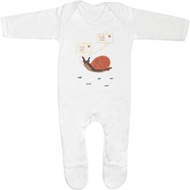 Azeeda 6-12 Month 'Mr Snail Delivers With Care and a Smile' Baby Romper Jumpsuit/Sleep Suit (SS00078788) White