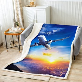 Feelyou - Cobija de vellón suave y mullida con diseño de avión para sofá, cama y sillón, cobija de felpa suave y mullida con avión volando, viaje, decoración para habitación de bebé, 76 x 102 cm