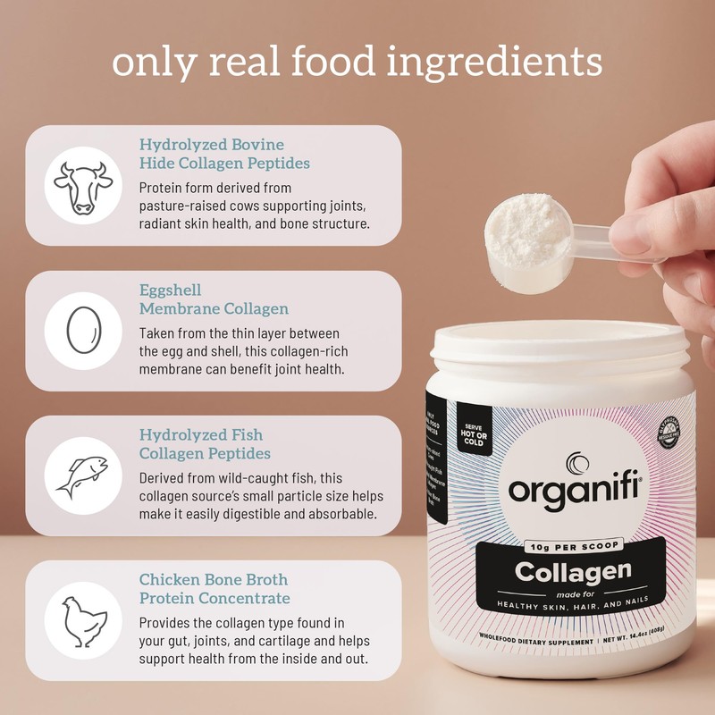 Organifi Unflavored Collagen Powder - Supports Stronger Skin, Nails, and