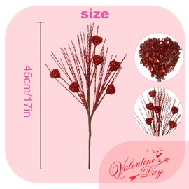 WSTPUPU Valentine's Day Gifts Valentines Day Decorations 6 Pack Red Valentine Floral Picks with Red Hearts Berries for Valentine's Day Wedding Anniversary Candlelight Dinner Holiday Party