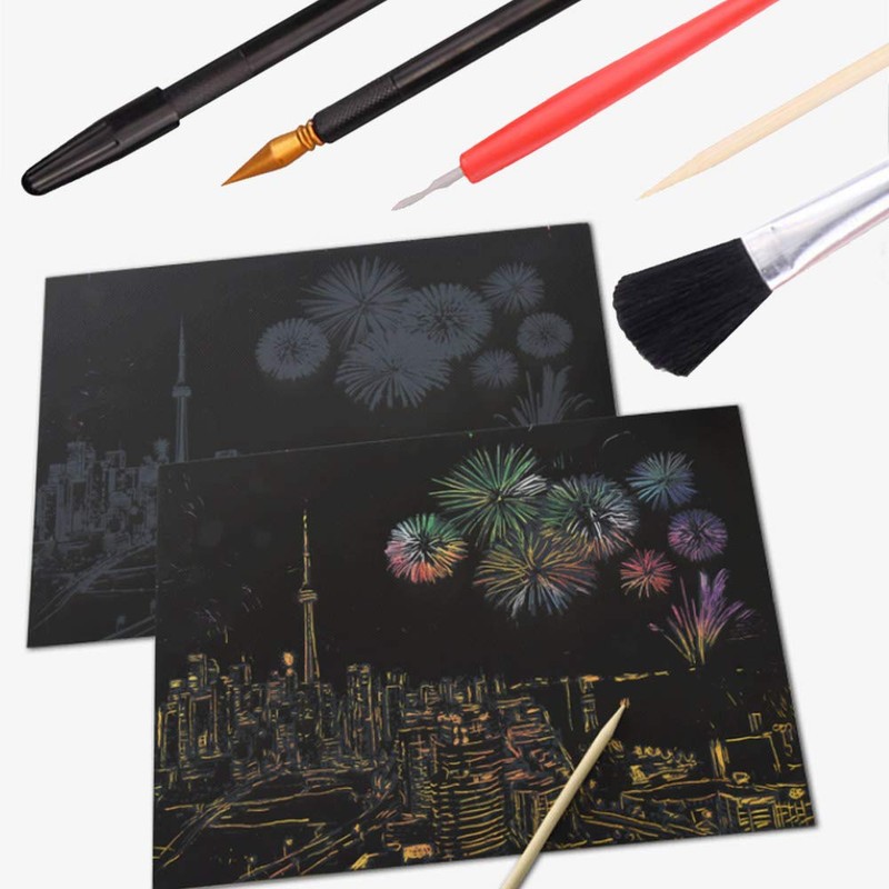 LOOKSEVEN Scratch Tools Set Scraper Pen, 6 Pcs Scratching Art