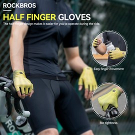 ROCKBROS Cycling Gloves Breathable Half Finger Bike Gloves Anti-Slip Mountain Road Bike Gloves for Men Women Lightweight Sports Gloves for Hiking, Running, Exercise, Outdoor Sports Yellow
