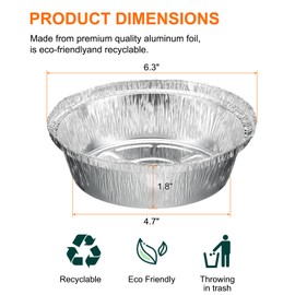 HARFINGTON 30pcs Aluminum Foil Pie Pans 6.3" Round Disposable Non-Stick Baking Pans for Pies Quiches Tarts Baking Cooking Reheating Parties, Silver