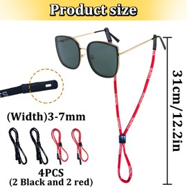 MultiValue Glasses Strap, 4PCS Adjustable Sunglasses Strap Stop Glasses from Sliding Unisex Daily&Sport Glasses Lanyard Cord (Black+Red)