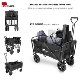 ForHauz Folding Collapsible Heavy Duty Wagon Cart with All-Terrain Wheels for Outdoor Utility, Beach and Garden, Black