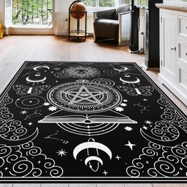Timgle Gothic Runner Rug 4 x 6 ft Sun and Moon Mats Boho Celestial Runner Rug Dark Academia Soft Large Non Slip Floor Mat for Bedroom Living Room Hallway Entryway Decor