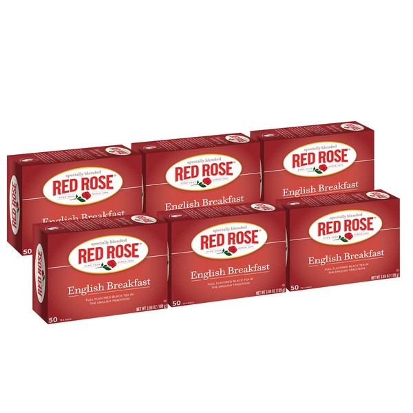 Red Rose Teas Black Tea, 6 Boxes of 50 (300 Tea Bags), English Breakfast