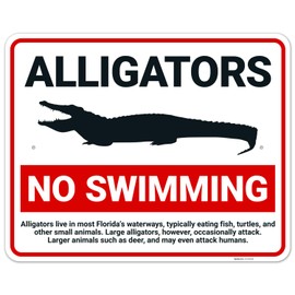 Sigo Signs, Alligators No Swimming Sign, 24x30 Inches, Rust Free .063 Aluminum, Fade Resistant, Made in USA