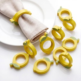 Gandeer 12 Set Lemon Napkin Rings Wooden Lemon Napkin Ring Holders for Summer Table Decor Fruit Yellow Rings for Dinner Parties Weddings Birthdays and Beach Table Settings