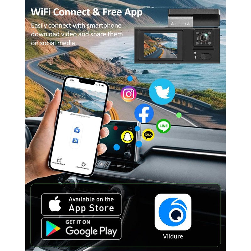 3 Channel 4K WiFi Dash Cam, 4K+1080P+1080P Front Inside and