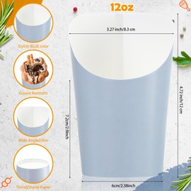 Sabary 50 Pcs French Fry Cups Charcuterie Favor Cups 12oz Disposable Paper French Fries Holder Fry Cups for Baby Shower Birthday Party Waffle Popcorn Food Takeout(Blue)