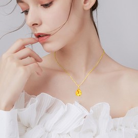 CRMAD Amber Necklace for Women Sterling Silver Amber Teardrop Necklace Amber Jewelry Gift for Women (Amber)