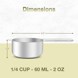 BERYLER 1PCS 1/4Cup (60ml, 2oz) Single Measuring Cup, Etched Inner Scale Stainless Steel Measure Scoop, Metric and US Measurement, Dishwasher Safe