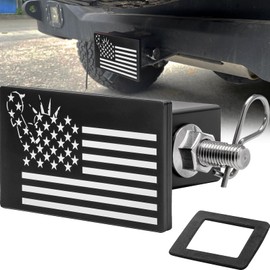 ERDEO Aluminum Tow Trailer Truck Hitch Cover, Laser Etched American Flag Plug Metal Hitch Accessories with Locking Pin and Clip for 2 inch Receivers, USA Statue of Liberty Flag