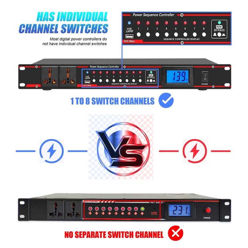 Micfuns Pro Audio 10 Outlet Power Conditioner,8 Independent Switch Conditioner,