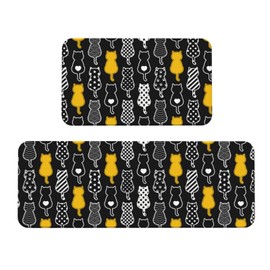 Knerova Cute Cat Kitchen Rugs Set of 2, Farmhouse Style Decor Kitchen Mats, Non-Slip Absorbent Washable Kitchen Mats for Home Kitchen Decor, 17'' X 30''+17'' X 47''