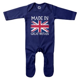 Purple Print House Made in Great Britain Rompersuit Union Jack Baby Babies 2024 Sports Boy Girl Sleepsuit, 3-6 Months, Navy
