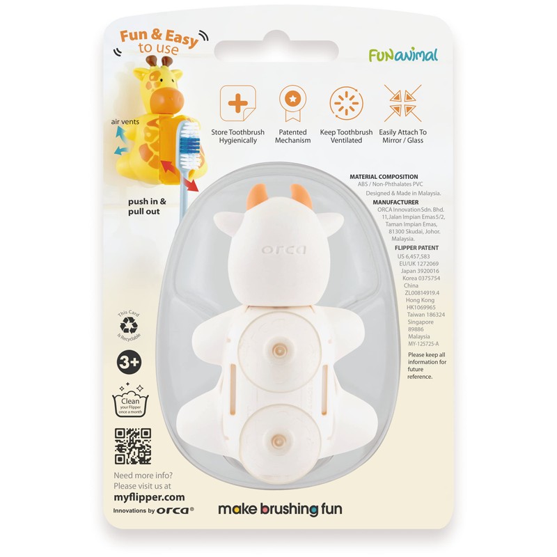 Flipper Fun Animal Cow Toothbrush Cover – Kids Toothbrush Holder