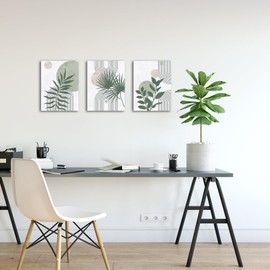 Nachic Wall Sage Green Bathroom Decor Mid Century Modern Painting Canvas Boho Botanical Wall Art Framed (Green)